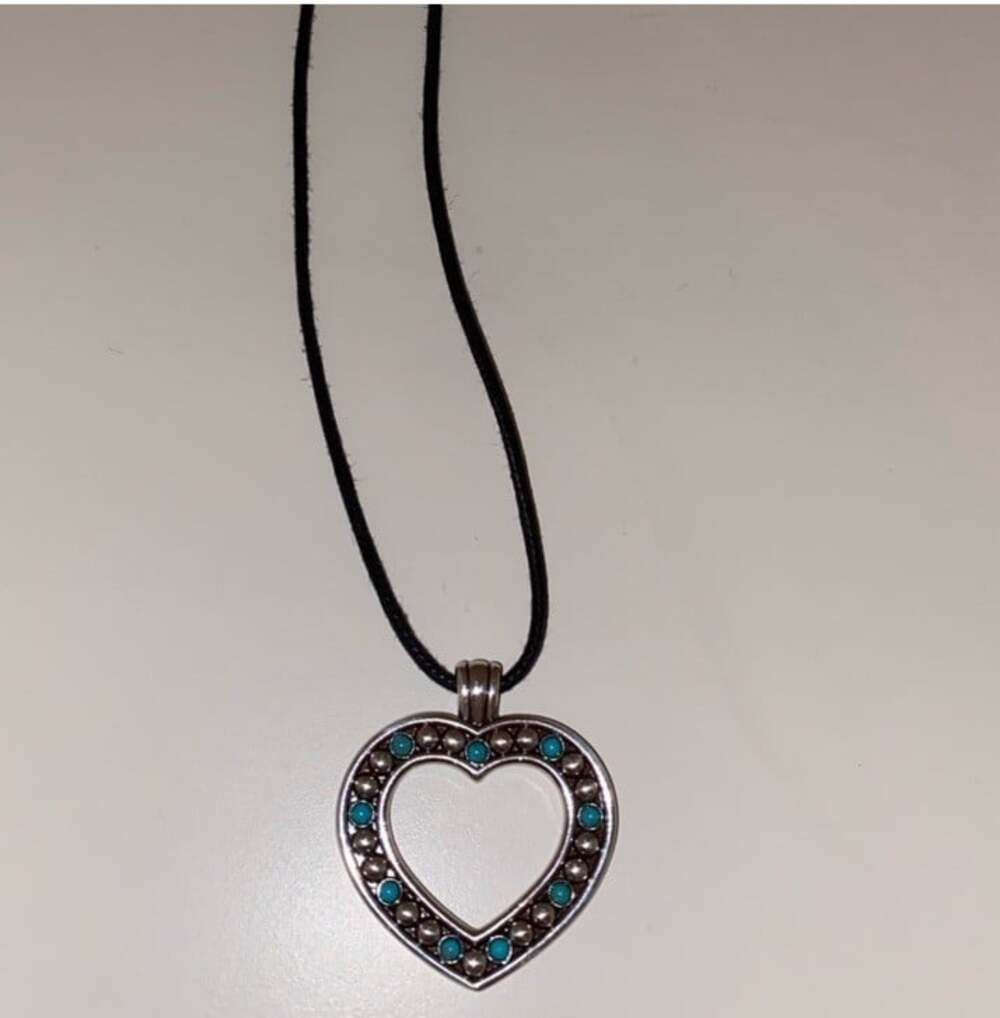 Vintage Brighton Southwestern Heart Shaped Pendant Silver & Turquoise 15"+2 1/2"